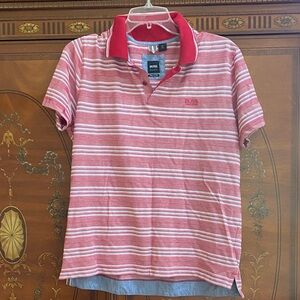 Boss Red and White Striped Polo Shirt